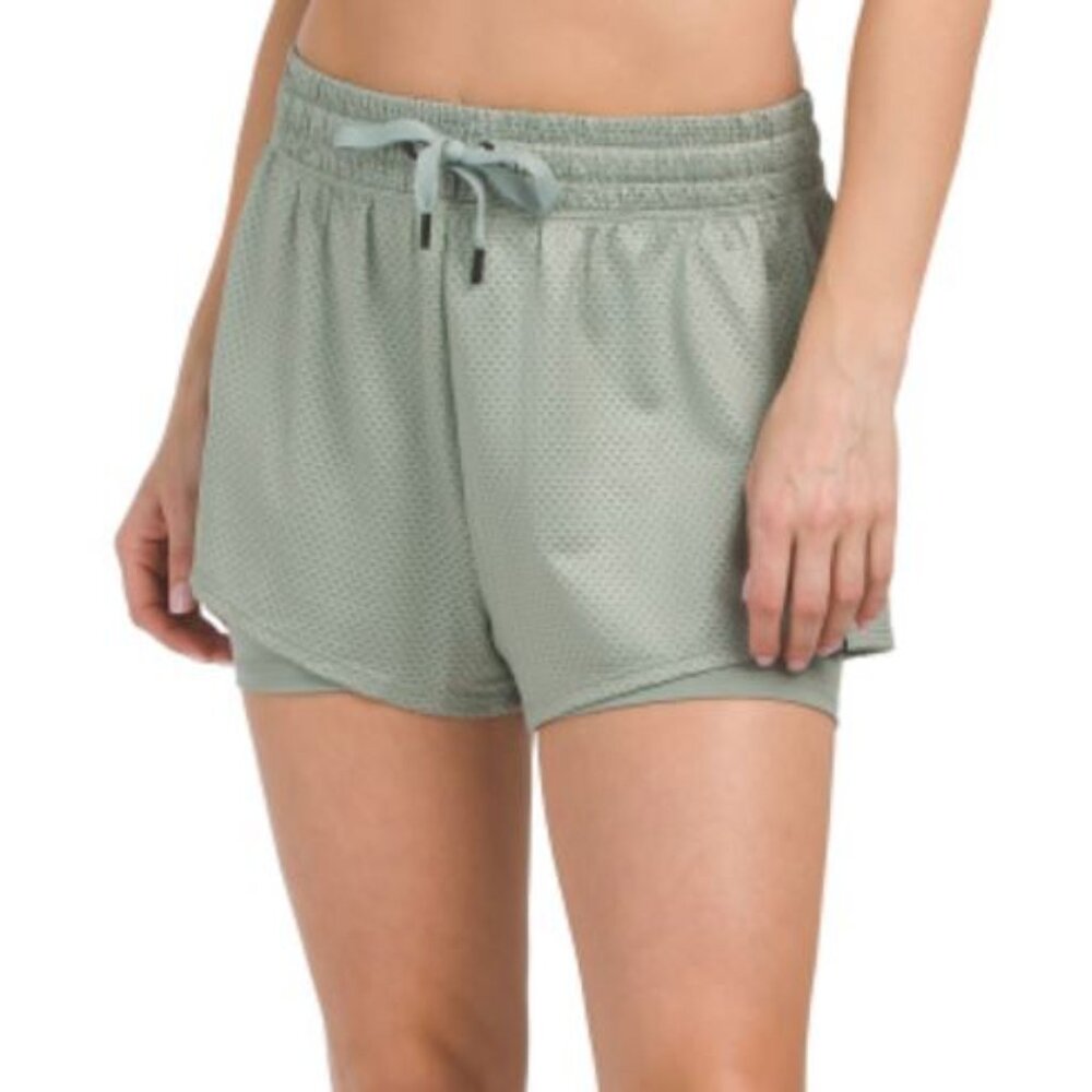 NWT DKNY SPORT Women Chintz Honeycomb Green Mesh Shorts